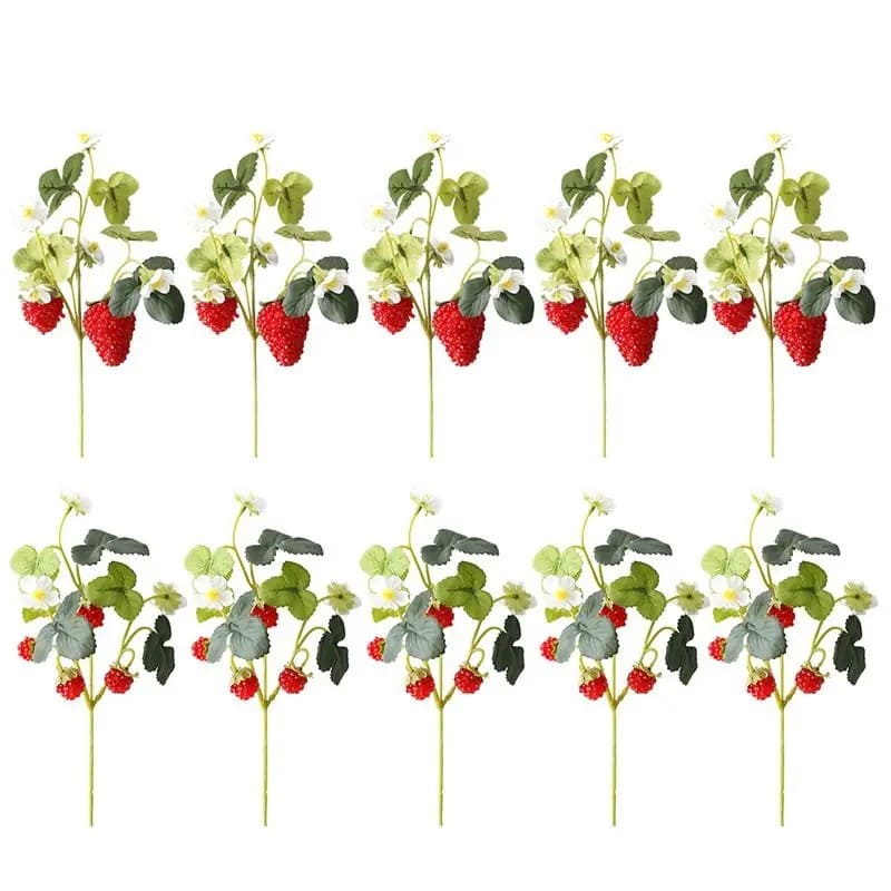 10 Fleurs Fraises Artificielles
