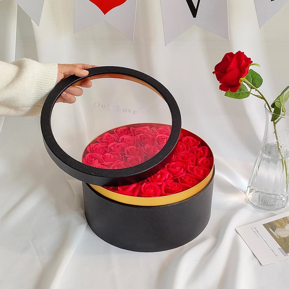 Boîte Roses Éternelles Rond Noir