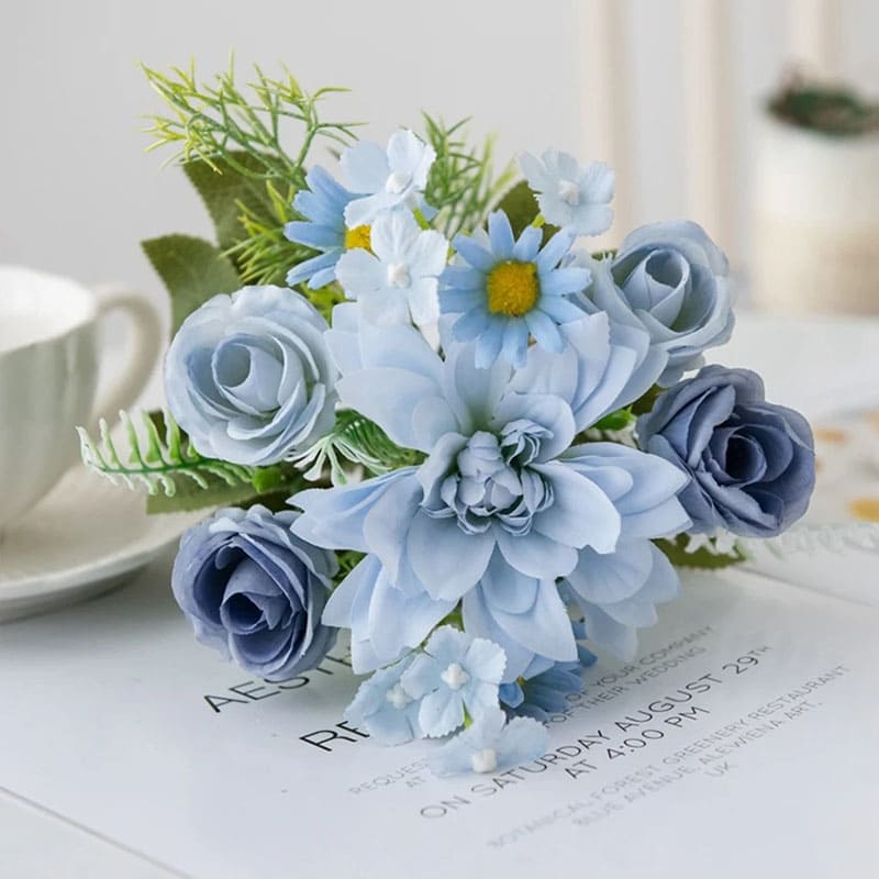 Bouquet Fausses Fleurs Bleu