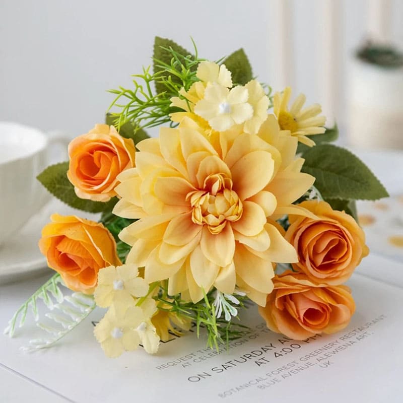 Bouquet Fausses Fleurs Jaune