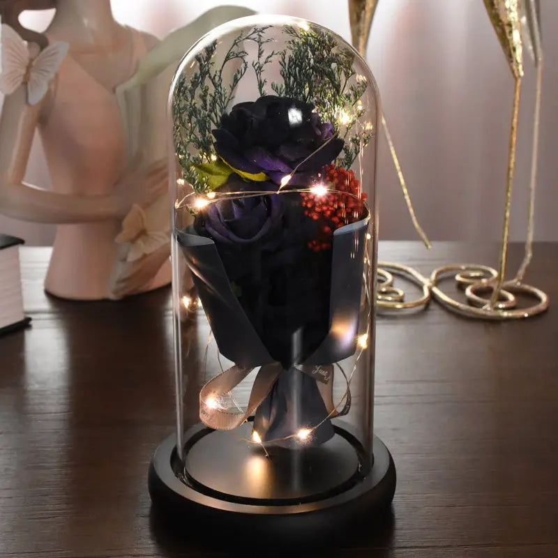 Bouquet Rose Éternelle sous Cloche