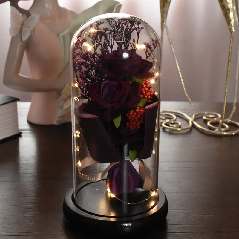 Bouquet Rose Éternelle sous Cloche