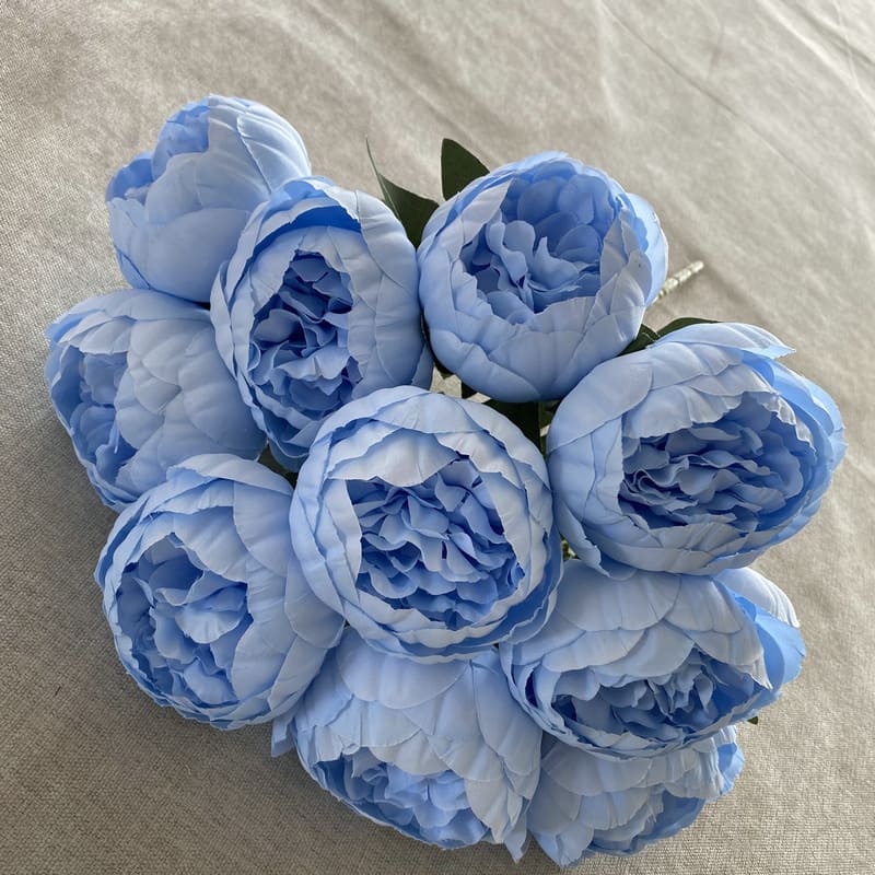 Bouquet de 10 Pivoines Artificielles Bleu Clair