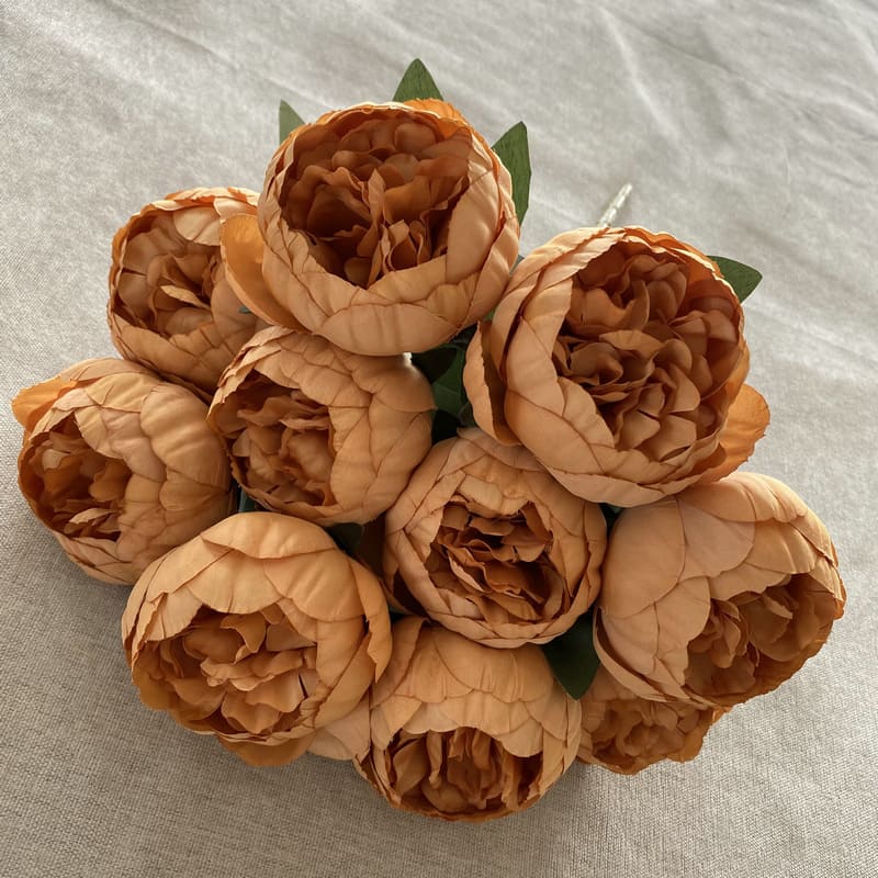 Bouquet de 10 Pivoines Artificielles Orange Pâle