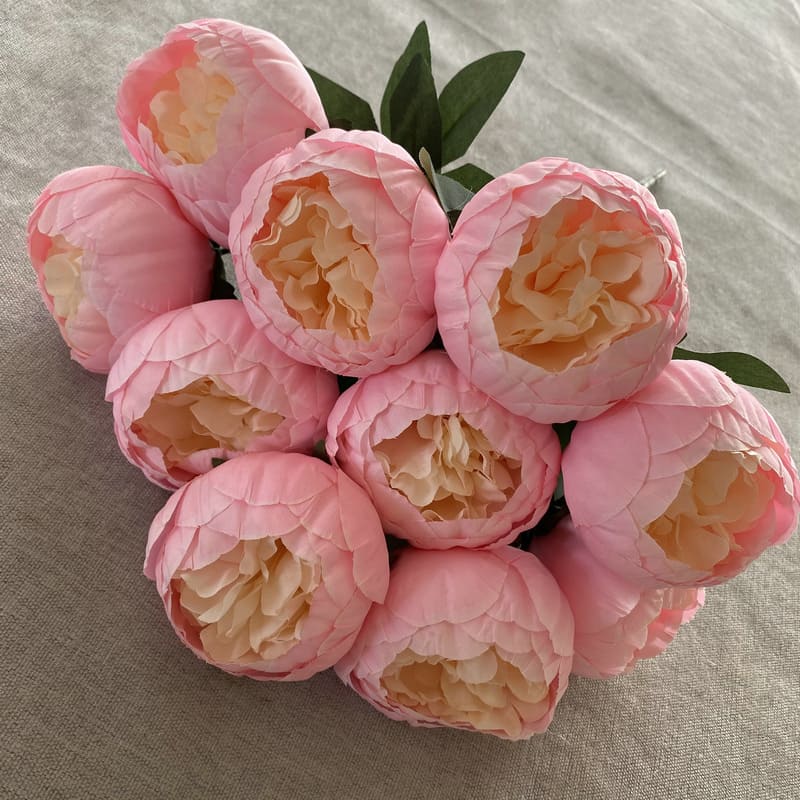 Bouquet de 10 Pivoines Artificielles Rose Clair et Beige