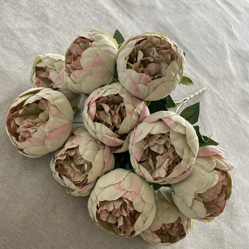 Bouquet de 10 Pivoines Artificielles Vert Grisé