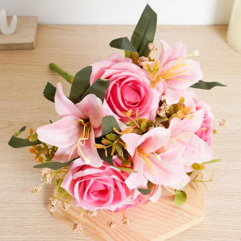 Bouquet de Fleurs Artificielles Mariage Rose