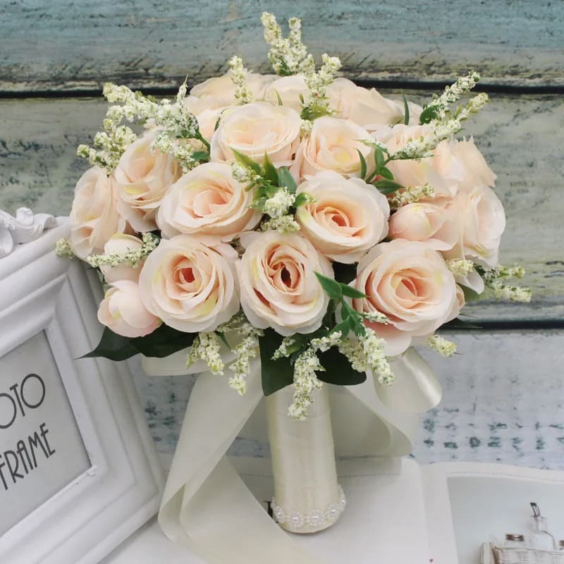 Bouquet de Mariée Fleurs Artificielles Champagne