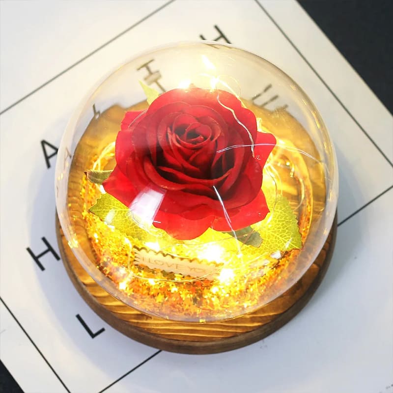 Cadeau Rose Éternelle Sous Cloche