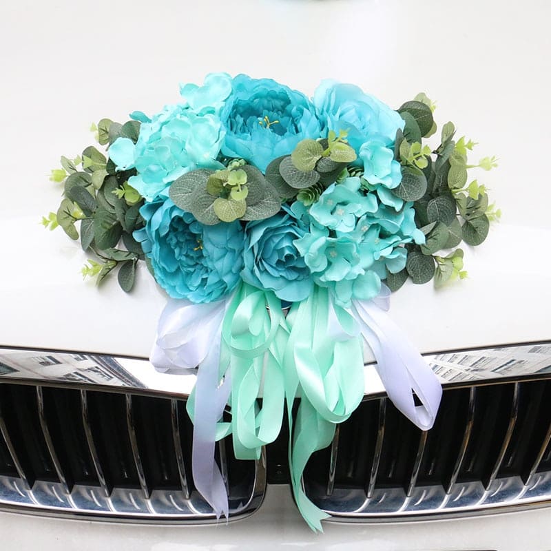 Capot Fleur Voiture Mariage Bleu Vert