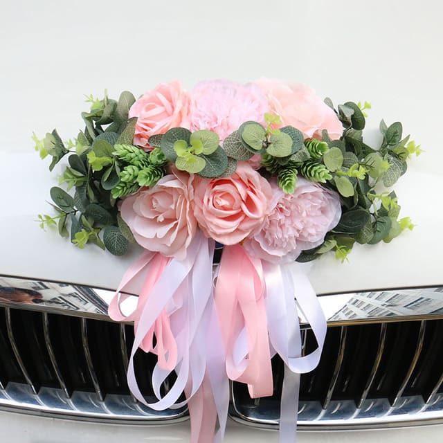 Capot Fleur Voiture Mariage Rose Pâle