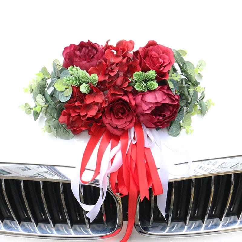 Capot Fleur Voiture Mariage Rouge Foncé