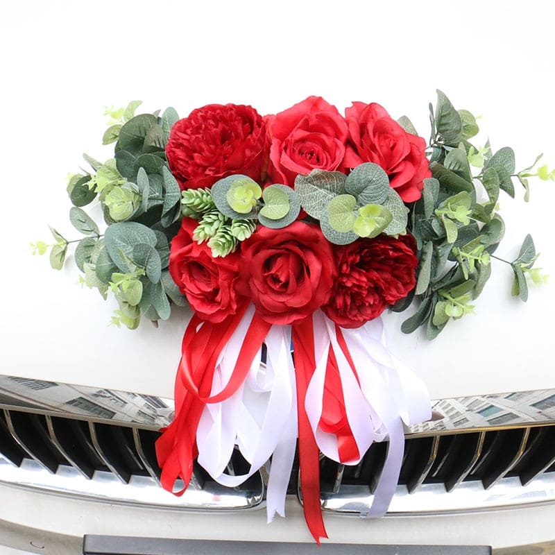 Capot Fleur Voiture Mariage Rouge
