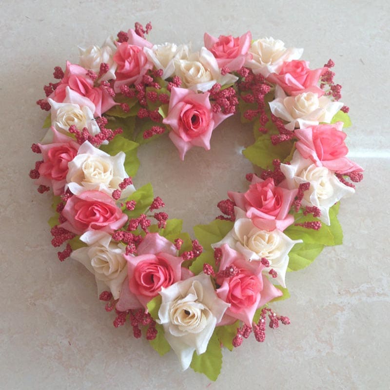 Coeur Fleurs Artificielles Deuil Rose