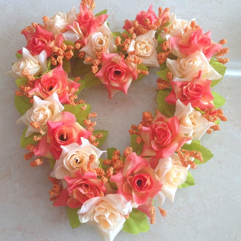 Coeur Fleurs Artificielles Deuil Saumon