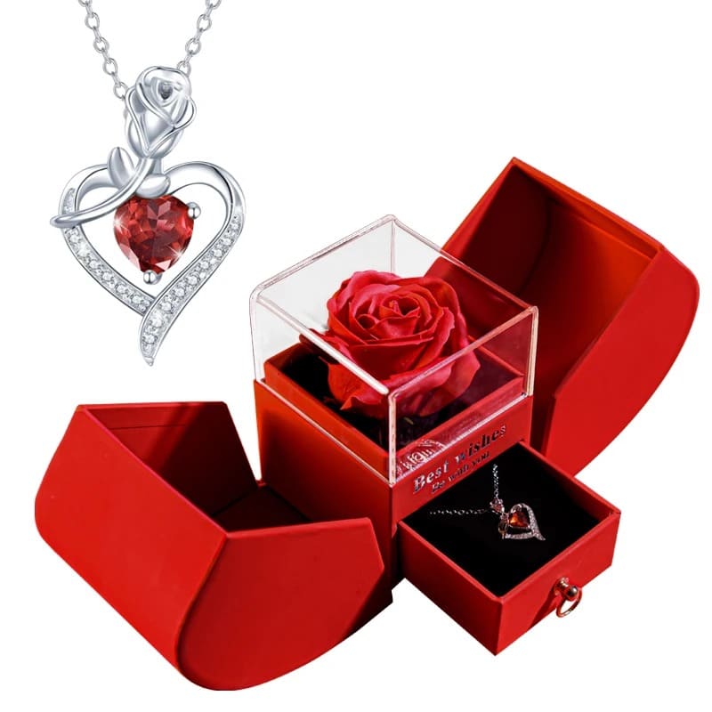 Coffret Rose Éternelle Avec Bijoux Argent