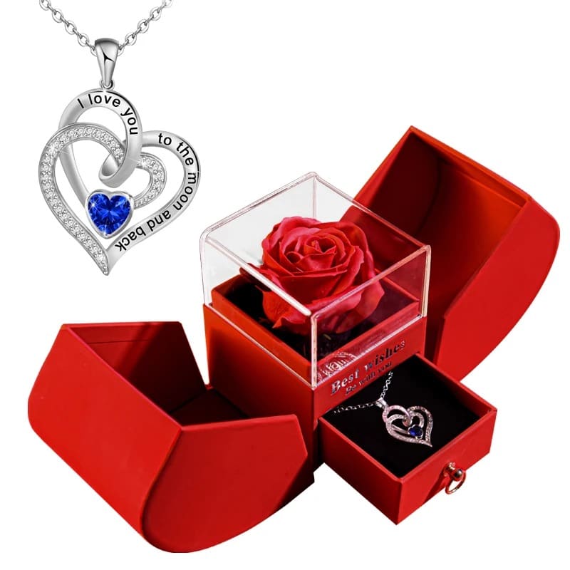 Coffret Rose Éternelle Avec Bijoux Coeur