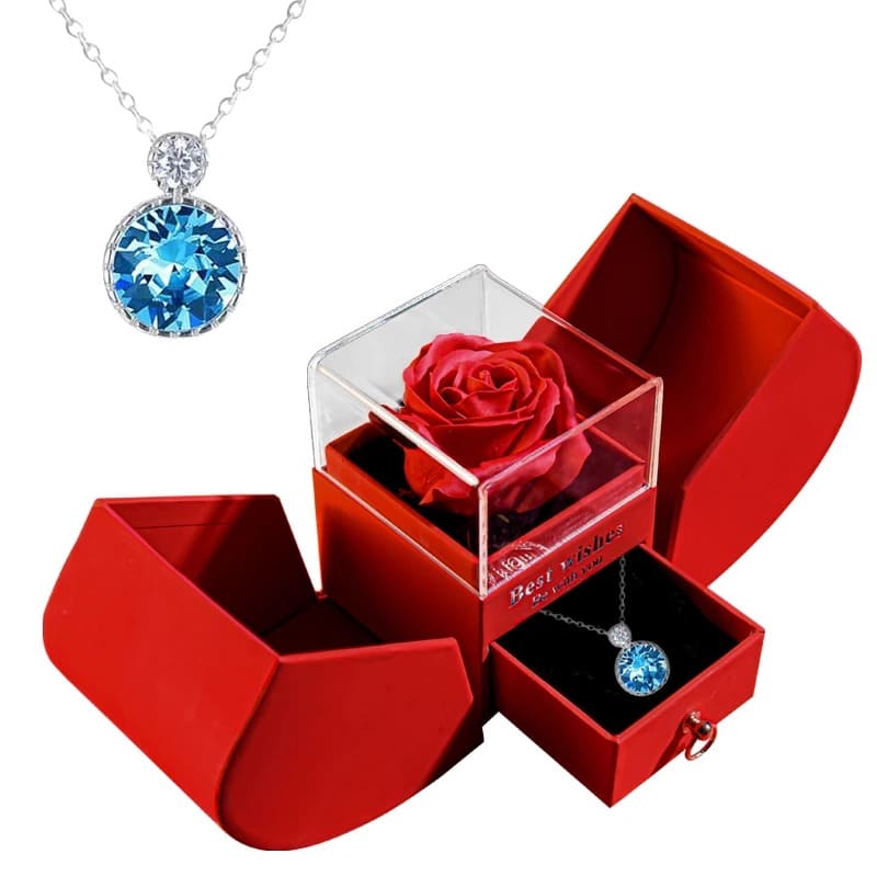 Coffret Rose Éternelle Avec Bijoux Collier