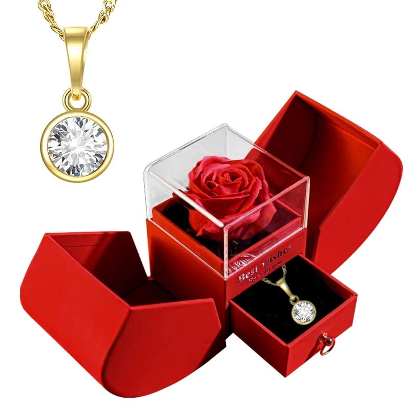 Coffret Rose Éternelle Avec Bijoux Pendentif