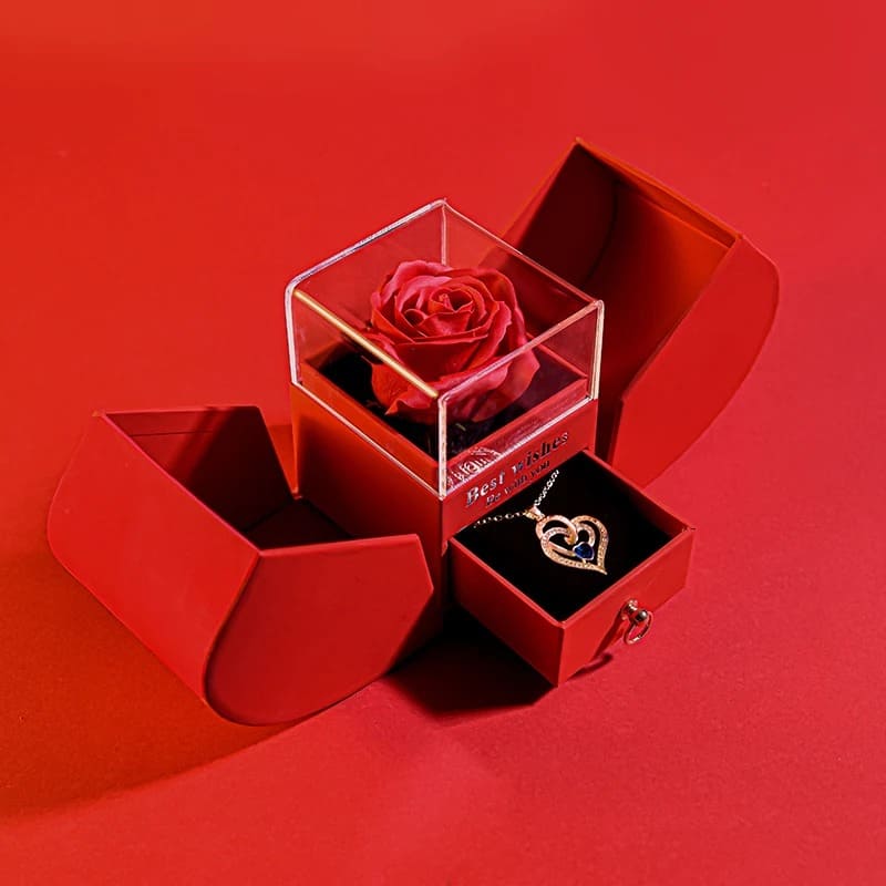 Coffret Rose Éternelle Avec Bijoux Rouge