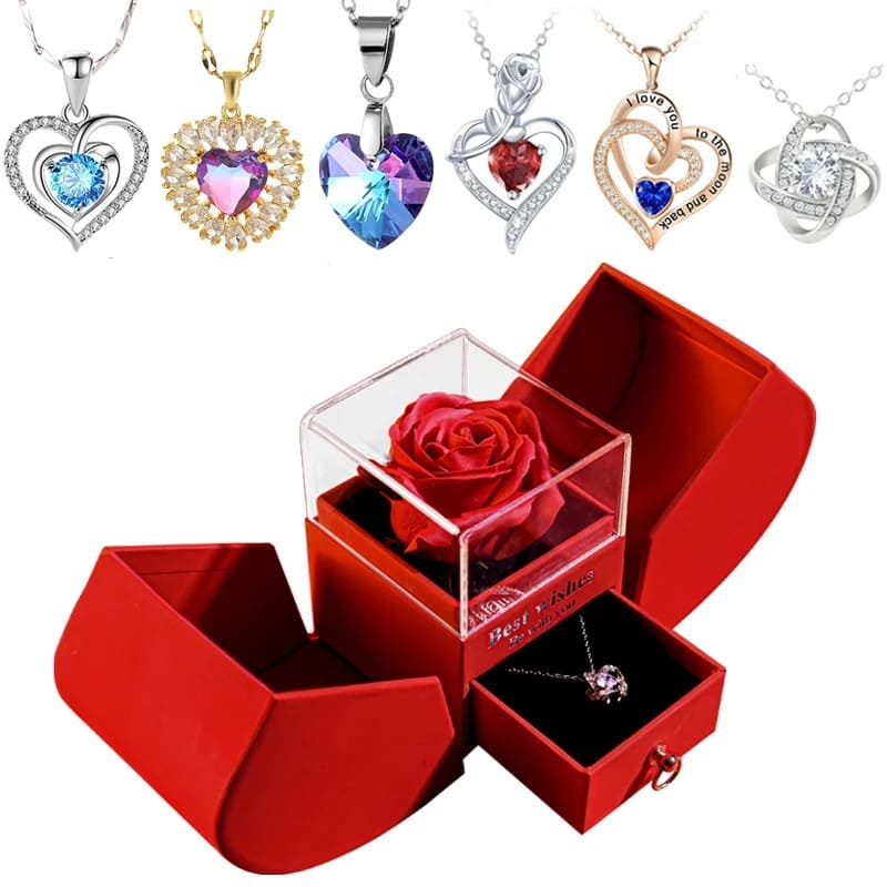 Coffret Rose Éternelle Avec Boîte Bijoux
