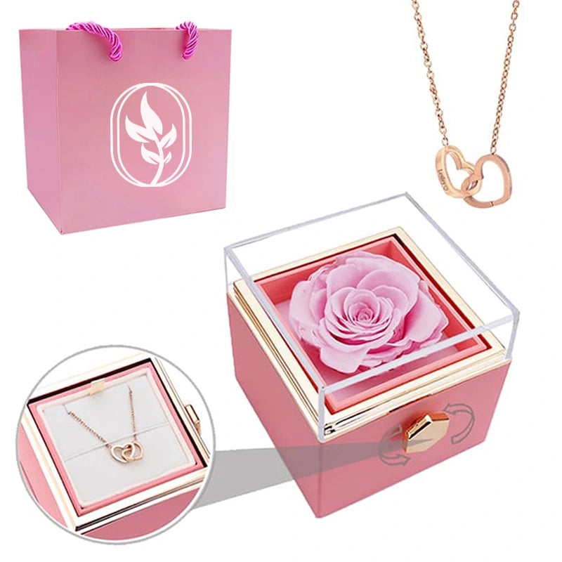 Coffret Rose Éternelle avec Collier Personnalisé Rose Or Rose