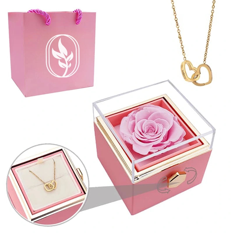 Coffret Rose Éternelle avec Collier Personnalisé Rose Or