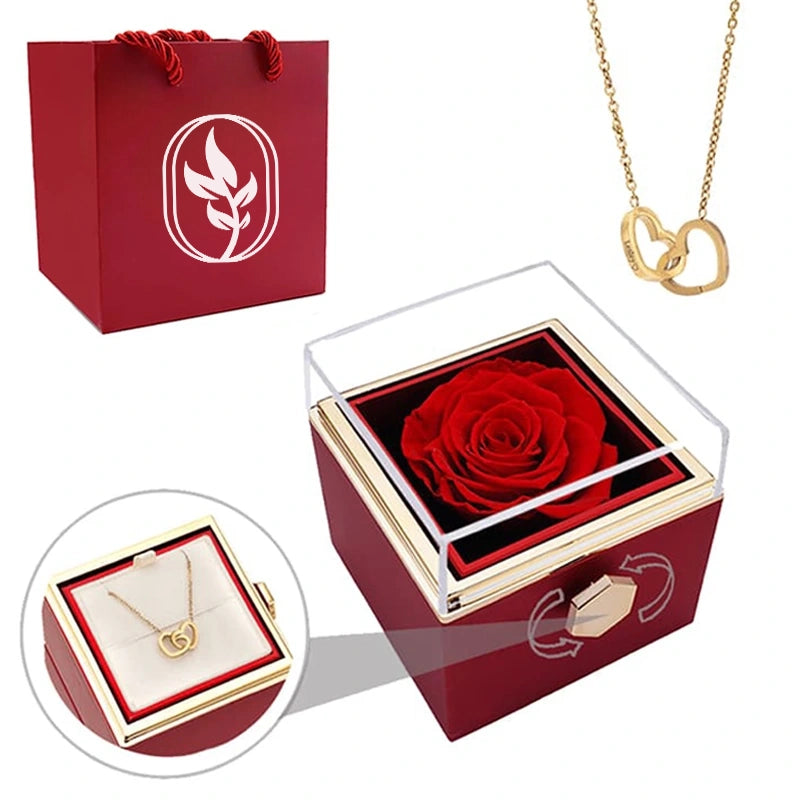 Coffret Cadeau Rose Éternelle avec Collier Personnalisé