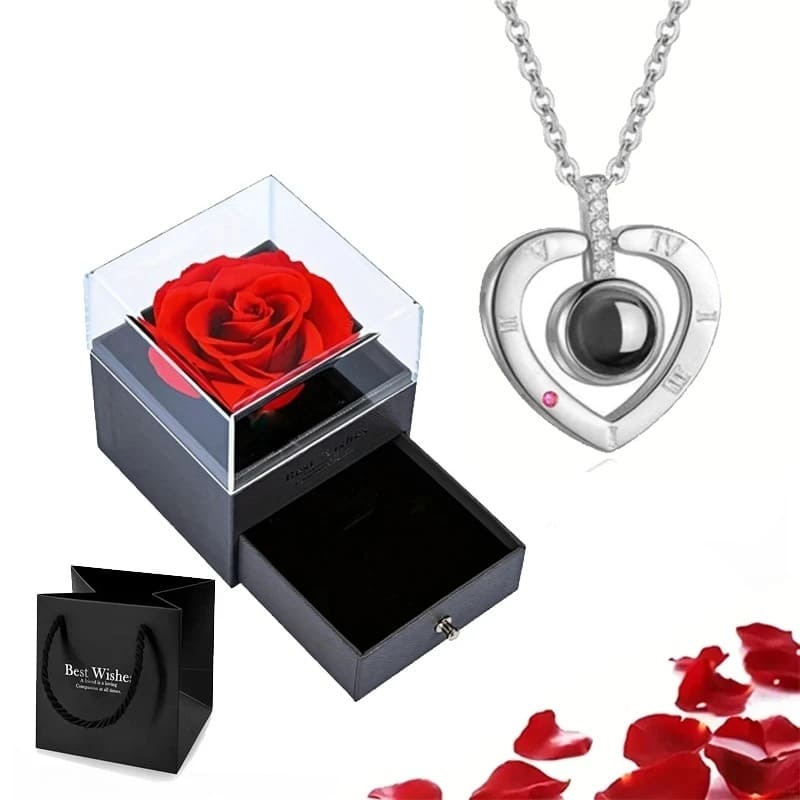 Collier Je T'aime 100 Langues Rose