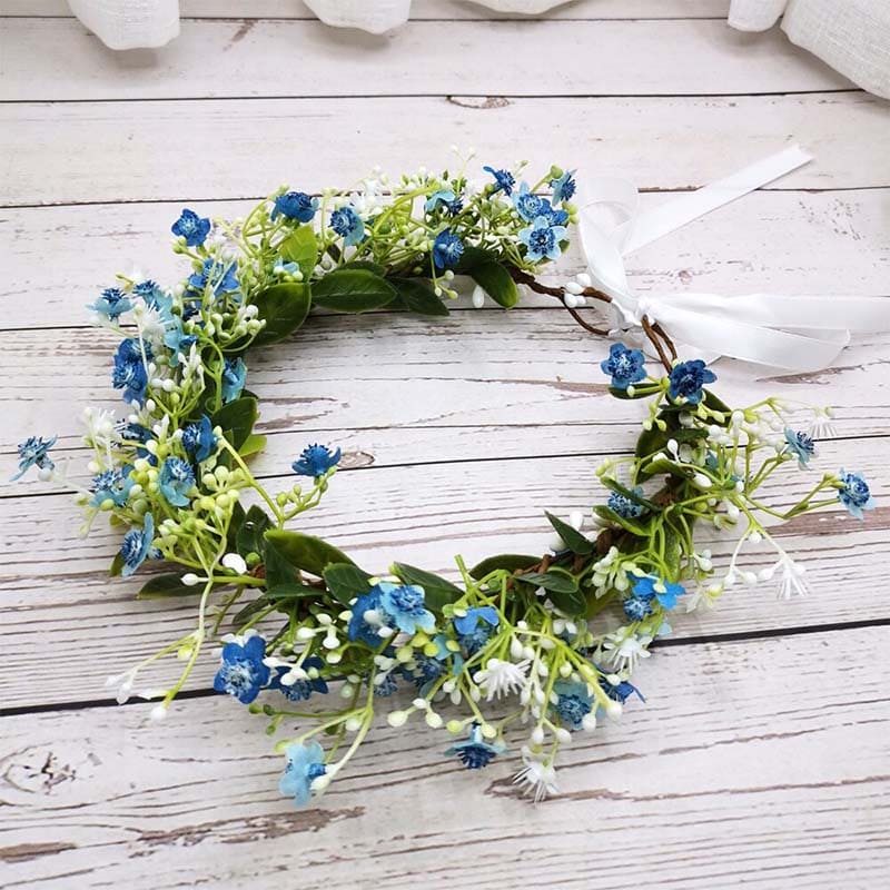 Couronne de Fleurs Cheveux Mariage Bleu