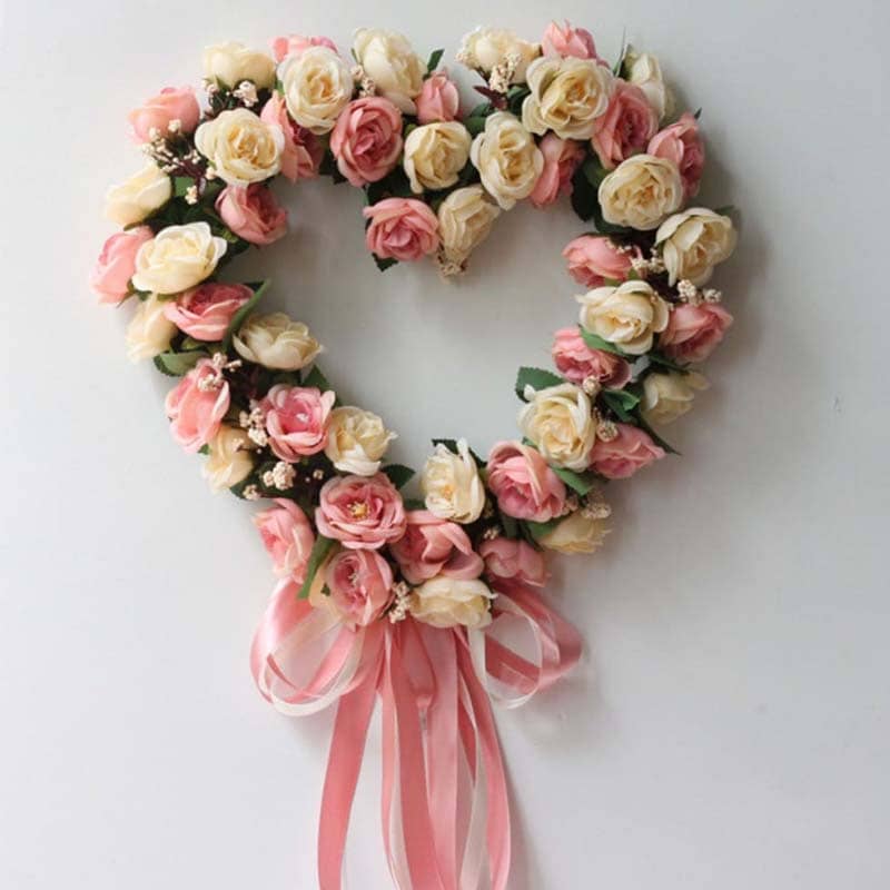 Couronne de Fleurs Cœur Rose Clair et Beige