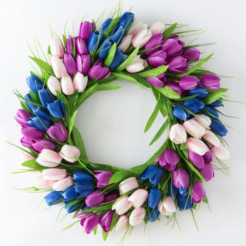 Couronne de Tulipes Bleu Blanc Mauve