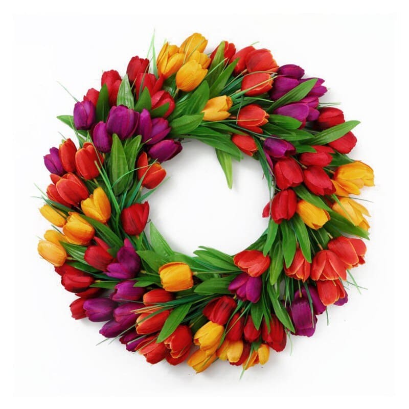 Couronne de Tulipes Bordeaux Rouge Orange