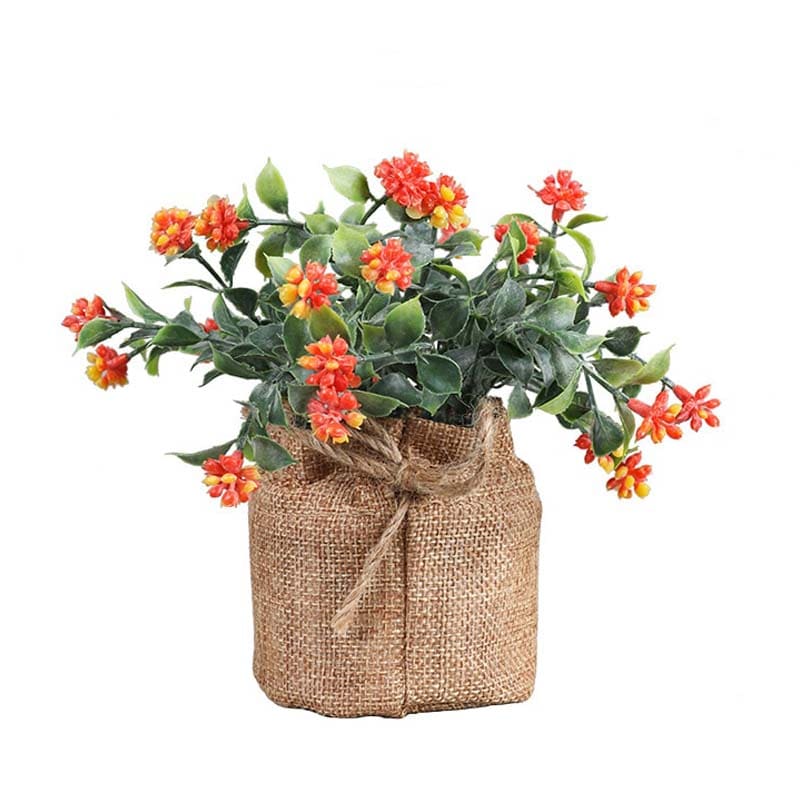 Fausse Fleur en Pot Rouge Orange