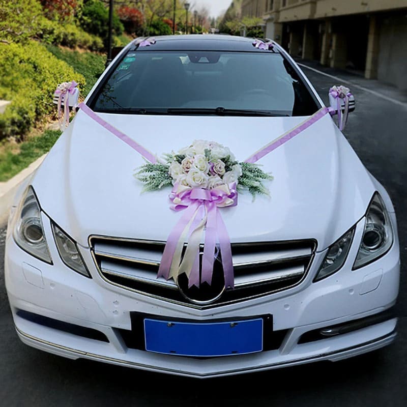 Fleur Voiture Mariage Champêtre Rose