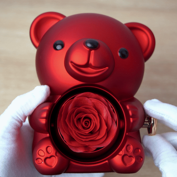 GIF Ours Rose Éternelle avec Collier Personnalisé