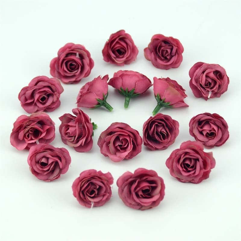 Mini Roses Artificielles Bordeau