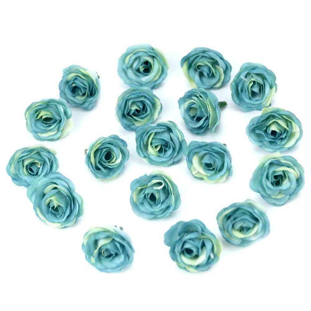 Mini Roses Artificielles Vert Bleu