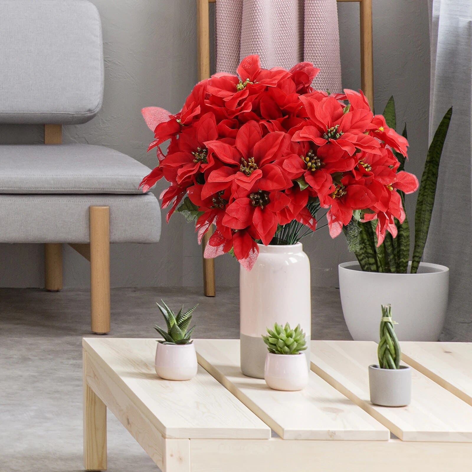 Poinsettia Artificiel Rouge en Pot