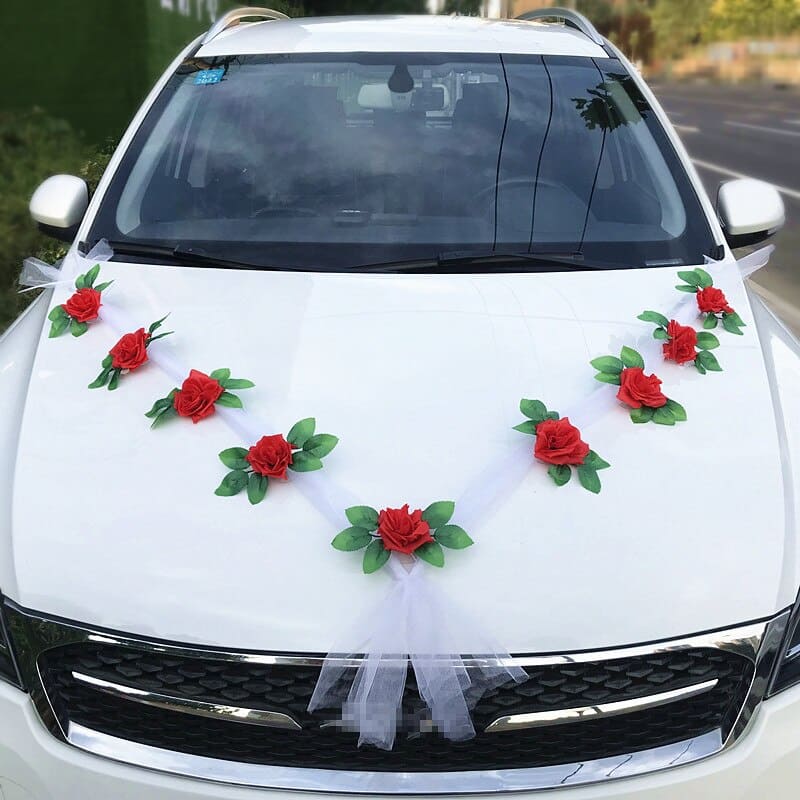 Rose Fleur Voiture Mariage Rouge