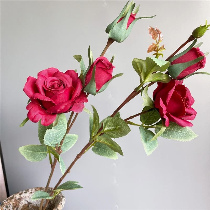 Roses Artificielles avec Tige Rouge Clair