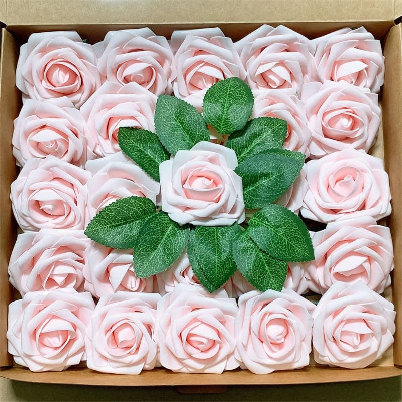 Roses Artificielles en Mousse Rose Clair