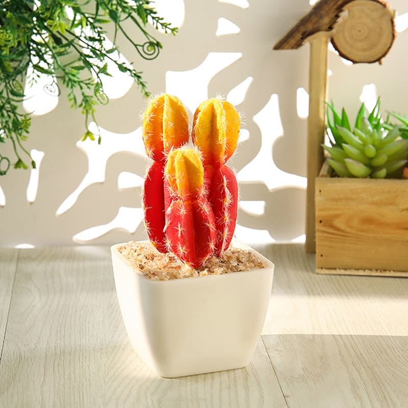 Faux Cactus Déco Orange et Rouge