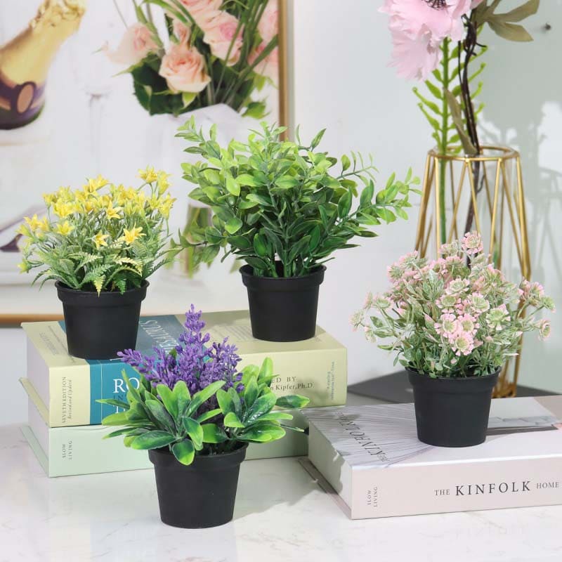 PASCH Lot De 3 Orchidées Artificielles En Pot 35 Cm - Blanc-Rose, Pots Céramique Brillante, Décoration Florale