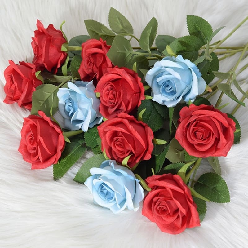 Rose Artificielle Rouge et bleu Bouquet