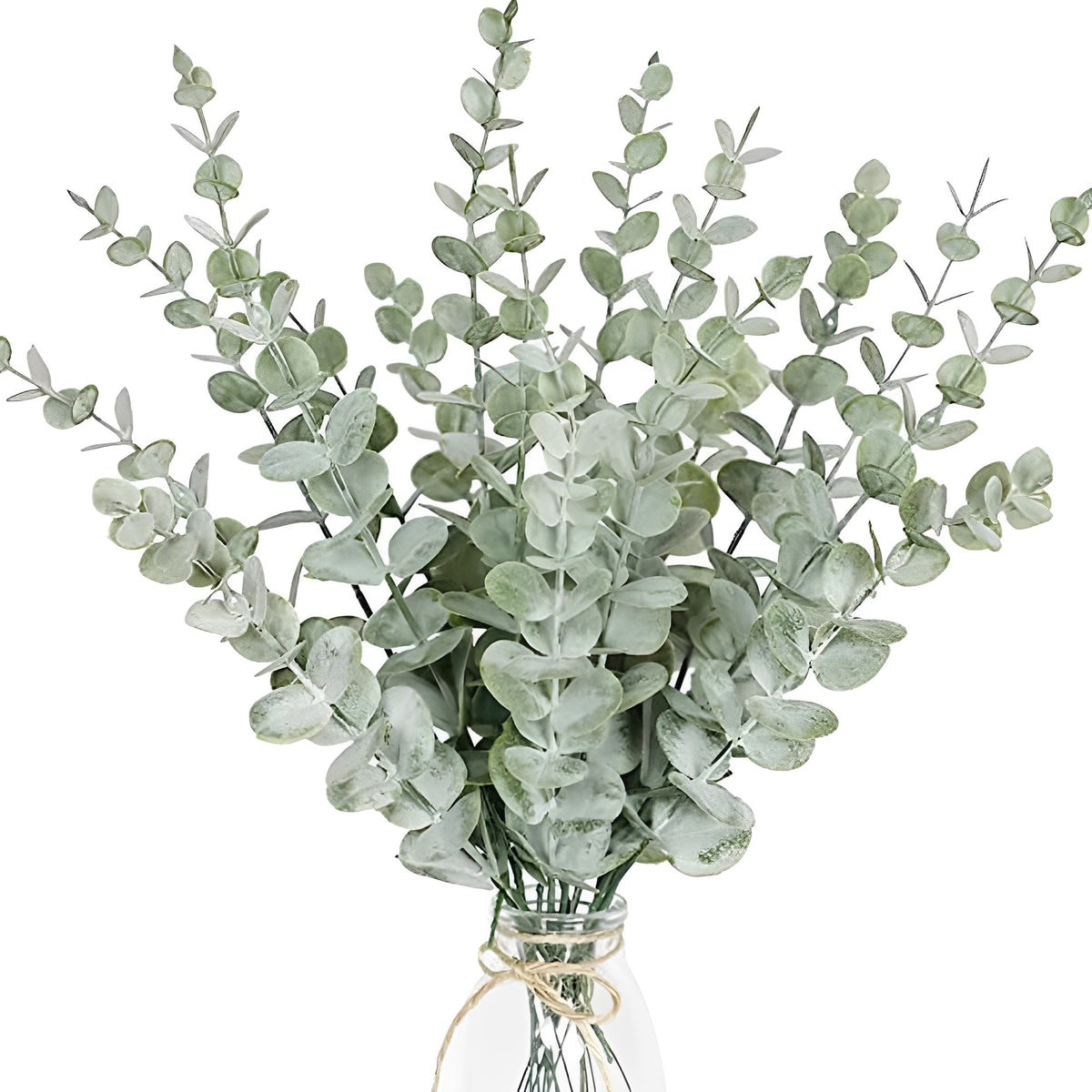 15 Branches D'Eucalyptus Artificiel Avec Fleurs Blanches - Fausses Plantes Vertes Pour Décoration Intérieure, Mariage, Table