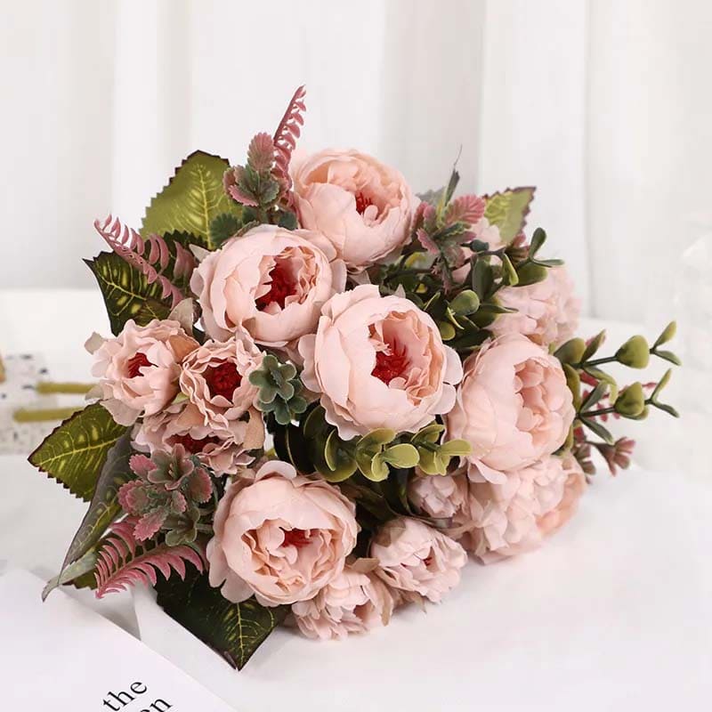 Bouquet Fleurs Artificielles Cimetière Rose Clair