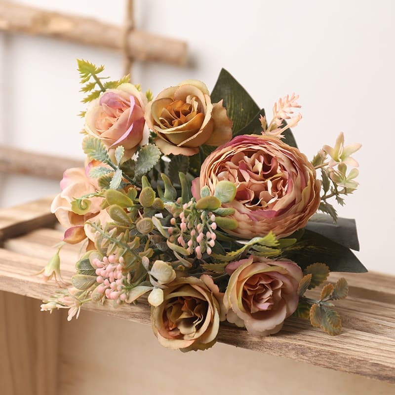 Bouquet de Fleurs Artificielles Déco Marron et Rose
