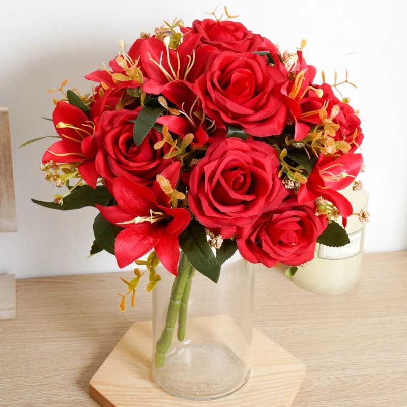 Bouquet de Fleurs Artificielles Mariage Vase