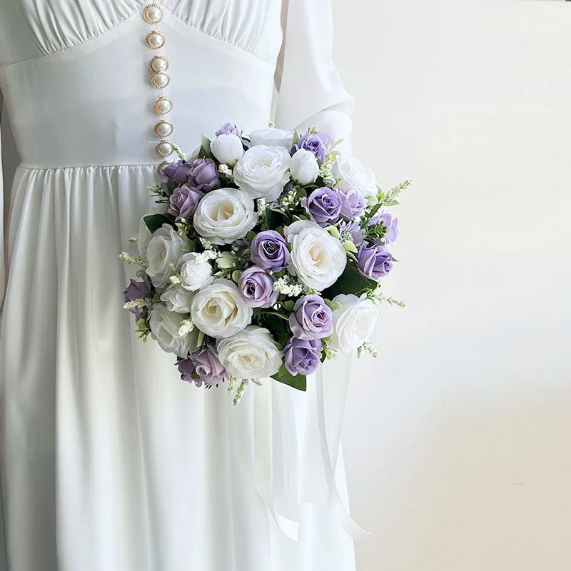 Bouquet de Fleurs Mariage Blanc et Violet